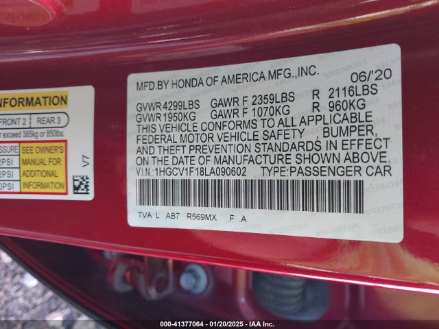 Honda ACCORD LX 2020 1HGCV1F18LA090602 Image 9