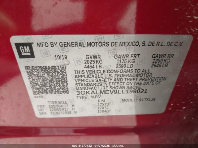 3GKALMEV9LL199021 GMC Terrain Fwd Sle