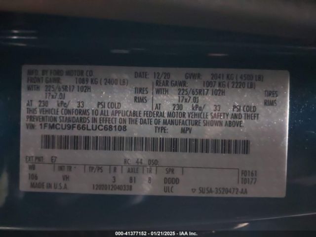 1FMCU9F66LUC68108 Ford ESCAPE S