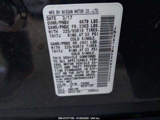 JN8AT2MV6HW020697 Nissan Rogue Sl