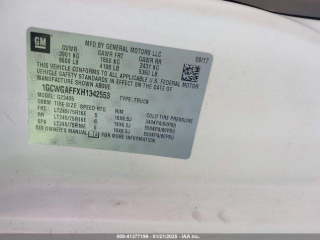 1GCWGAFFXH1342553 Chevrolet Express 2500 Work Van