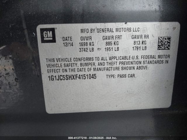 1G1JC5SHXF4151045 Chevrolet Sonic Lt Auto
