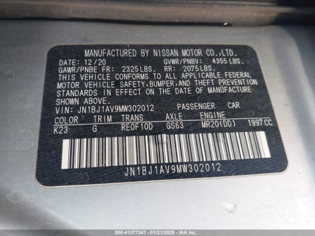 JN1BJ1AV9MW302012 Nissan Rogue Sport S Fwd Xtronic Cvt