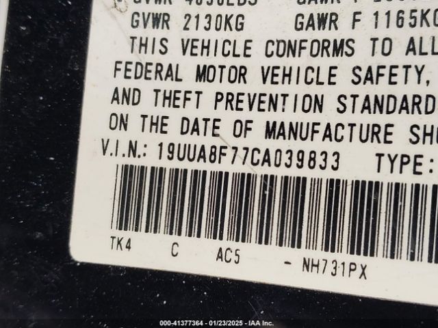 2012 ACURA TL 19UUA8F77CA039833 Photo 8