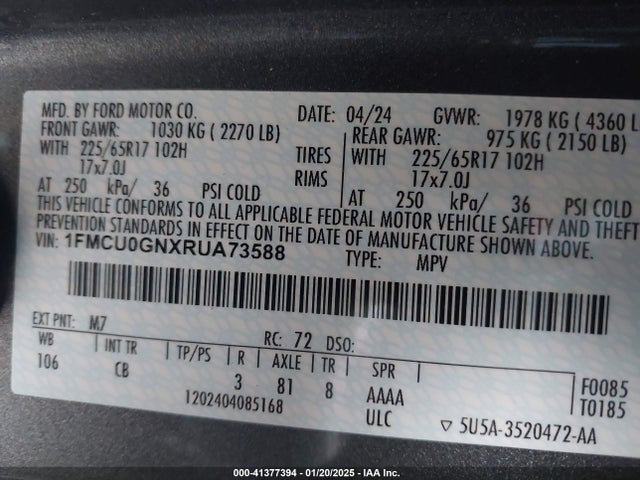 Ford Escape Active 2024 1FMCU0GNXRUA73588 Image 9
