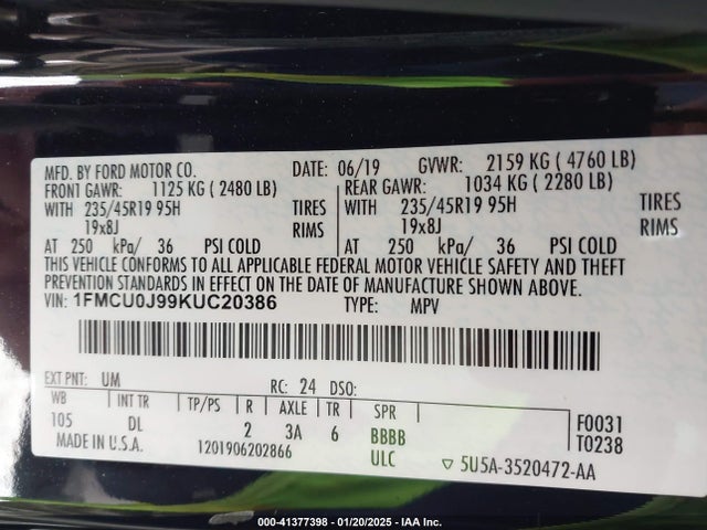 Ford Escape Titanium 2019 1FMCU0J99KUC20386 Image 9