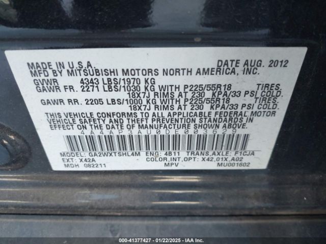 2013 MITSUBISHI OUTLANDER SPORT 4A4AP3AU0DE003629 Photo 8