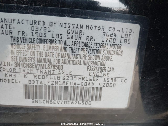 Nissan Versa Sv Xtronic Cvt 2021 3N1CN8EV7ML876500 Image 9