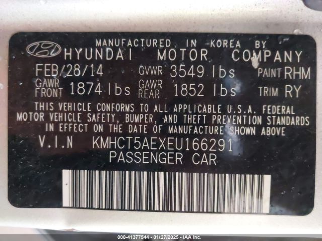 KMHCT5AEXEU166291 Hyundai ACCENT GS