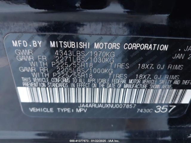 JA4ARUAUXNU007857 Mitsubishi Outlander Sport 2.0 Be Awc/2.0 Es Awc/2.0 Le Awc/2.0 Se Awc/2.0 Se Special Edition Awc