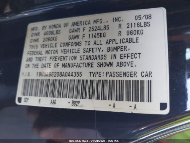 2008 ACURA TL 19UUA66208A044355 Photo 8