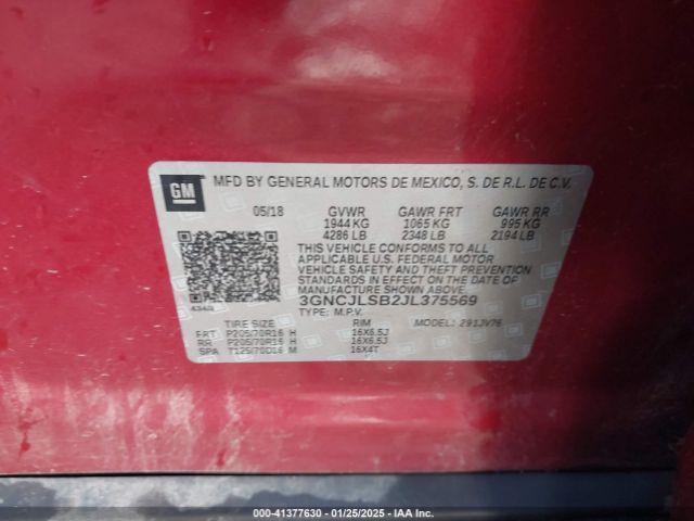 3GNCJLSB2JL375569 Chevrolet Trax Lt