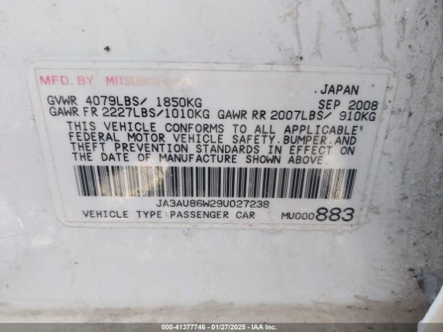 2009 MITSUBISHI LANCER JA3AU86W29U027238 Photo 8