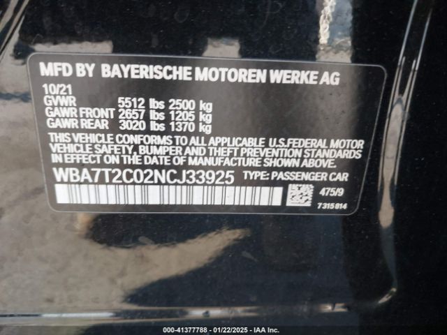 WBA7T2C02NCJ33925 BMW 740 I