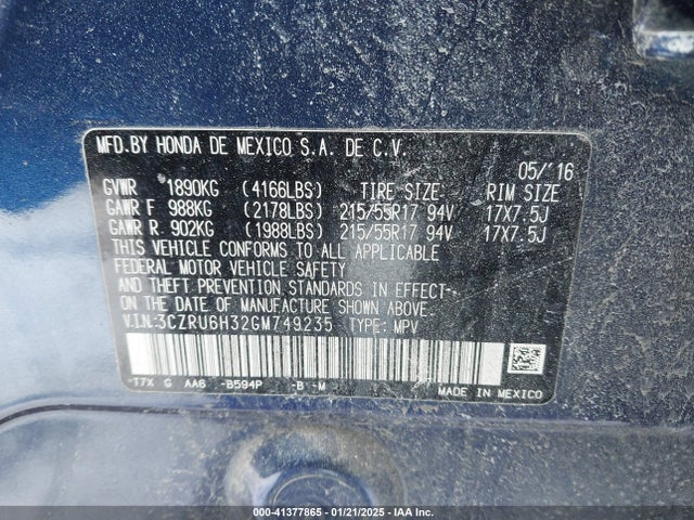 Honda HR-V LX 2016 3CZRU6H32GM749235 Image 9