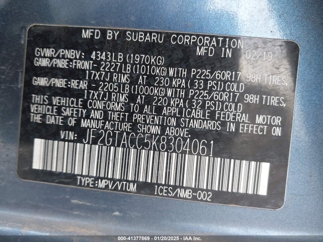 Subaru Crosstrek 2.0i Premium 2019 JF2GTACC5K8304061 Image 9