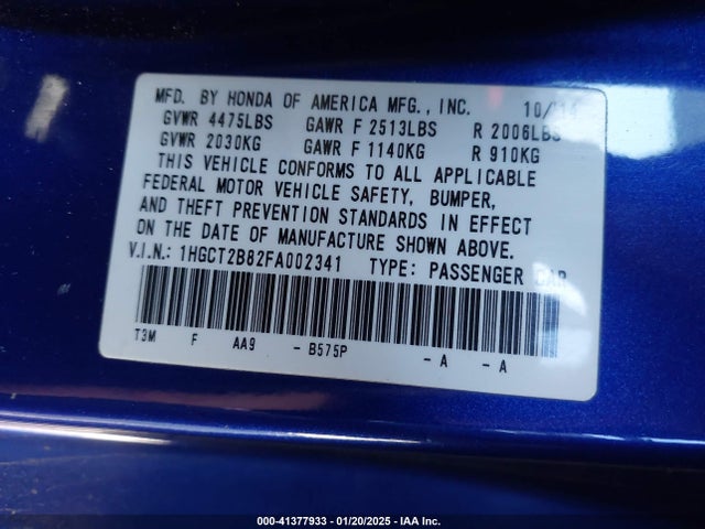 Honda Accord Ex-l V-6 2015 1HGCT2B82FA002341 Image 9