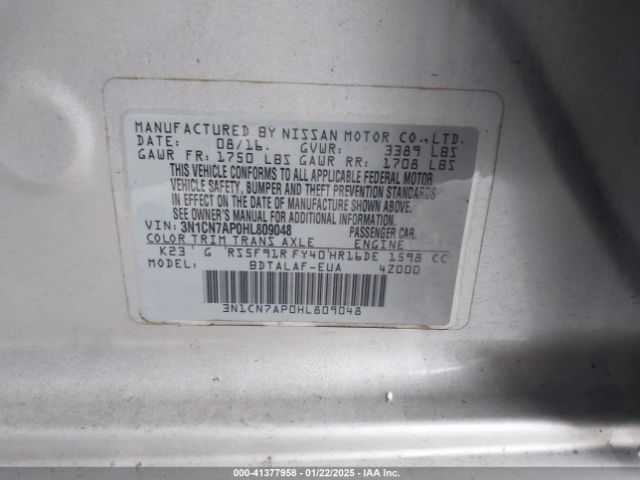 3N1CN7AP0HL809048 Nissan Versa 1.6 S