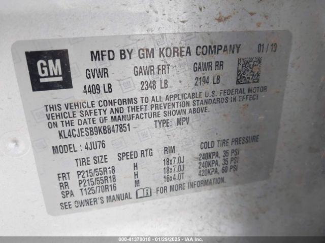 KL4CJESB9KB847851 Buick Encore Awd Preferred
