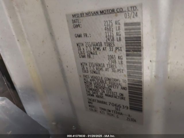 5N1BT3BB8RC706639 Nissan Rogue Sv Intelligent Awd
