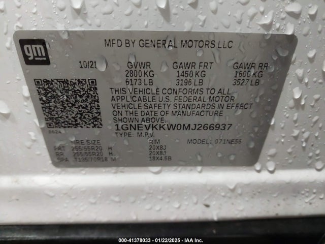 1GNEVKKW0MJ266937 Chevrolet Traverse Awd Premier