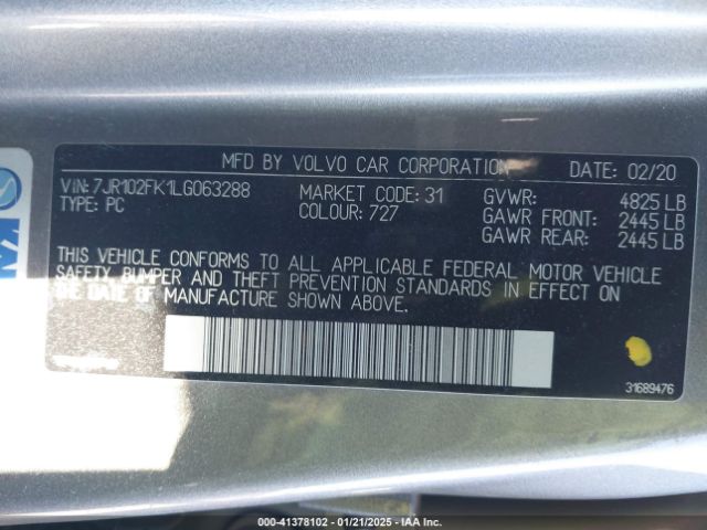 7JR102FK1LG063288 Volvo S60 T5 Momentum