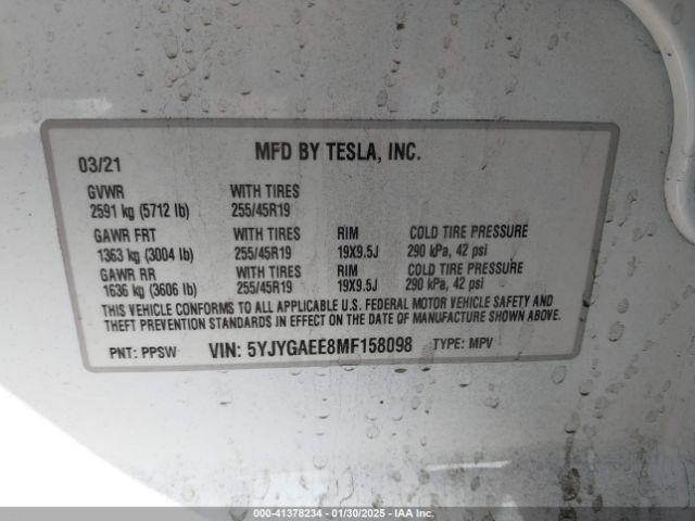 5YJYGAEE8MF158098 Tesla Model Y Long Range Dual Motor All-wheel Drive