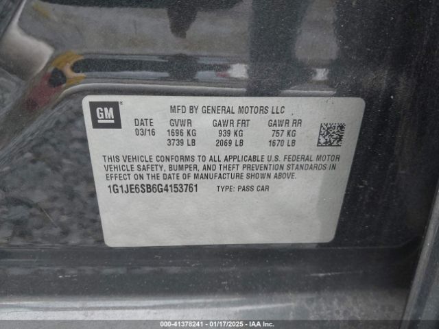 1G1JE6SB6G4153761 Chevrolet Sonic Ltz Auto