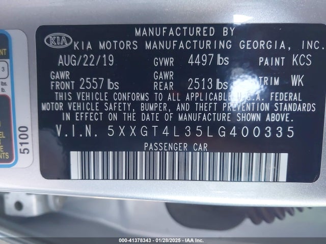 5XXGT4L35LG400335 KIA Optima Lx