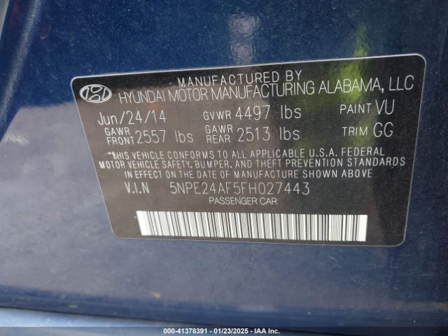 5NPE24AF5FH027443 Hyundai SONATA SE