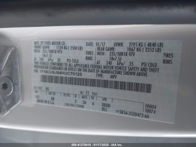 Ford Escape Titanium 2017 1FMCU9J94HUC70125 Image 9