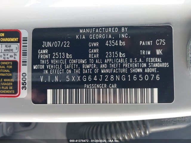 Продаж на аукціоні авто 2022 Kia K5 Gt-line, vin: 5XXG64J28NG165076, номер лоту: 41378472
