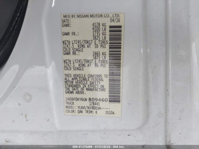 1N6BF0KY6GN809460 Nissan Nv Cargo Nv2500 Hd Sv V6