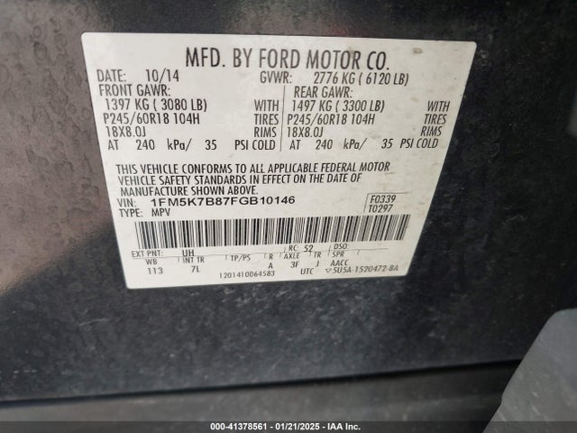 Ford Explorer 2015 1FM5K7B87FGB10146 Image 9