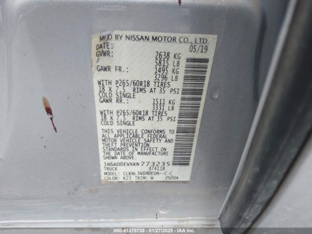 1N6AD0EVXKN773235 Nissan Frontier Sl