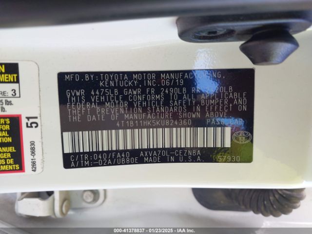 4T1B11HK5KU824360 Toyota CAMRY LE