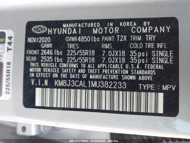 KM8J3CAL1MU382233 Hyundai Tucson Ultimate