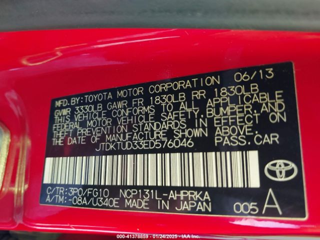 JTDKTUD33ED576046 Toyota Yaris Le (tmc/cbu Plant)