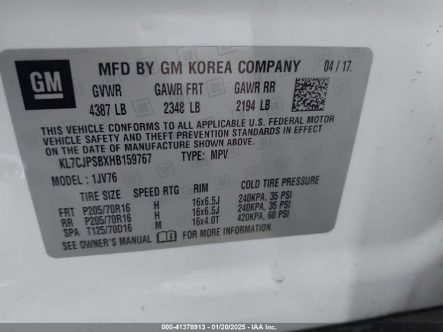KL7CJPSBXHB159767 Chevrolet Trax Lt