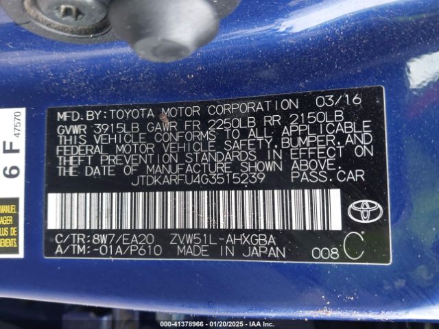 JTDKARFU4G3515239 Toyota Prius Four