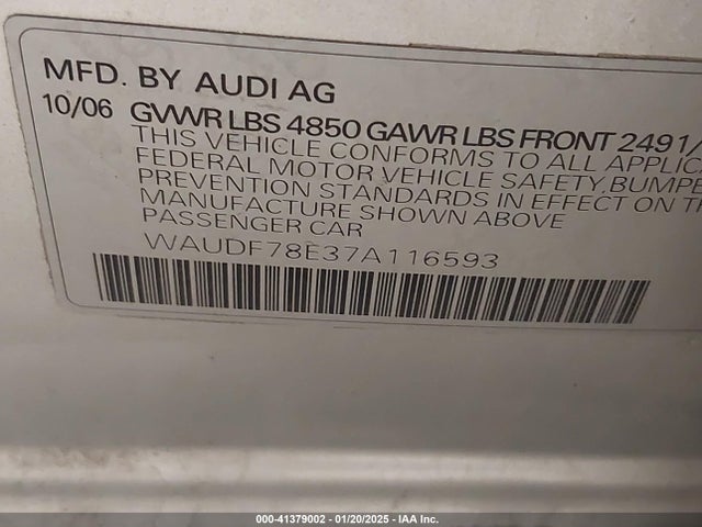 2007 AUDI A4 WAUDF78E37A116593 Photo 8