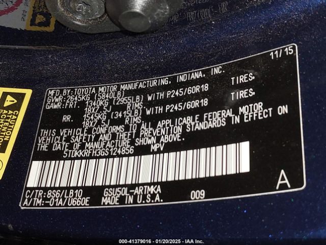 5TDKKRFH3GS124856 Toyota Highlander Xle V6