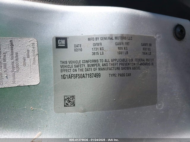 41379036 :رقم المزاد ، 1G1AF5F50A7187499 vin ، 2010 Chevrolet Cobalt Lt مزاد بيع