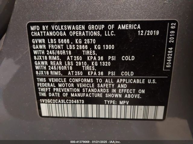 1V2GC2CA3LC204573 Volkswagen Atlas Cross Sport 2.0t S