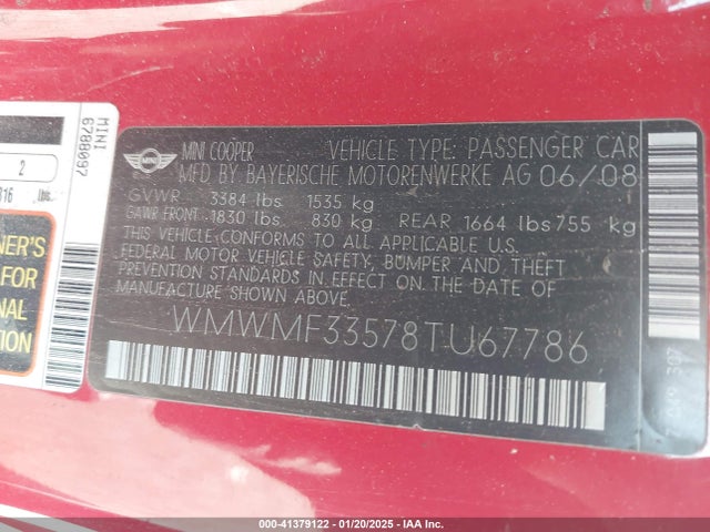 2008 MINI COOPER WMWMF33578TU67786 Photo 8