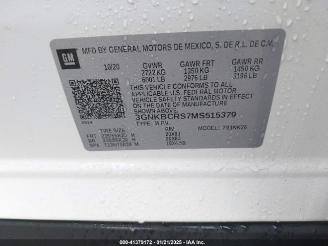 3GNKBCRS7MS515379 Chevrolet Blazer Fwd 2lt