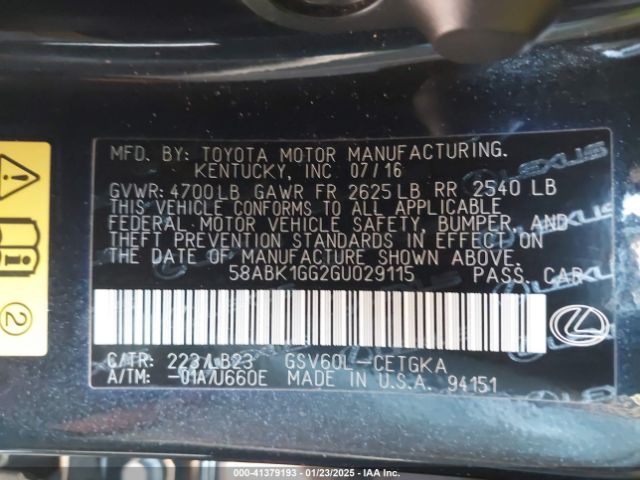 58ABK1GG2GU029115 Lexus ES 350