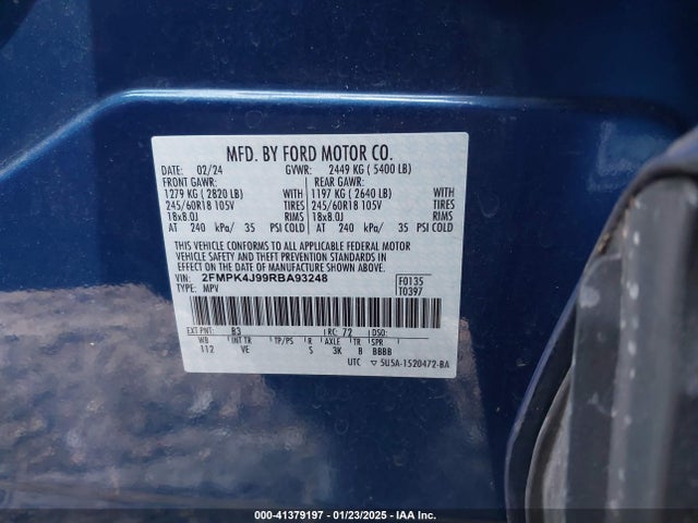 2FMPK4J99RBA93248 Ford EDGE SEL