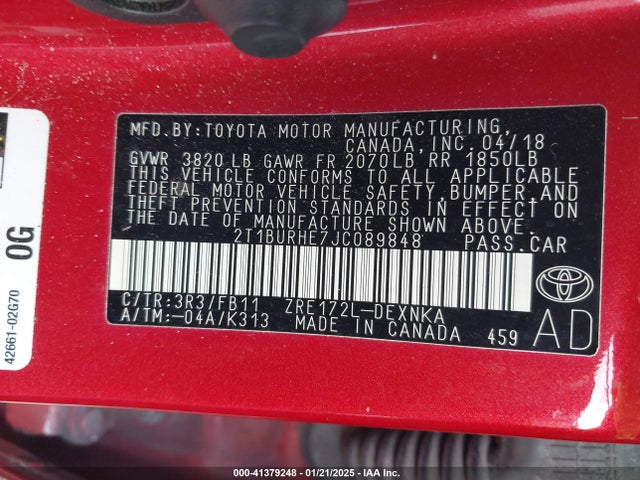 Toyota COROLLA LE 2018 2T1BURHE7JC089848 Image 9