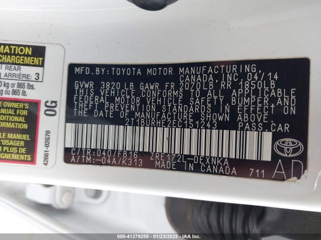 Toyota COROLLA LE 2014 2T1BURHE2EC151243 Image 9